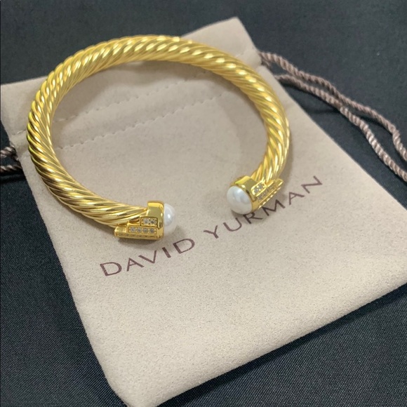 David Yurman Gold Cable Bracelet with Pearls - Picture 1 of 4